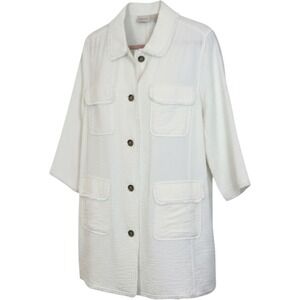 Chico's Relaxed Fringe Detail Topper Jacket Size 3/XL Ivory Sheen Utility Pocket
